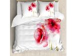 Abakuhaus Copripiumino Blume, Papaveri Rossi Vivid Spring, Antiacaro, Adatto A Chi Soffre Di Allergie, Con Federe, 200 Cm X 200 Cm - 80 X 80 Cm, Verde Chiaro Rosa