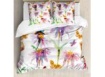 Abakuhaus Shabby Flora Copripiumino, Motivo Fiori E Farfalle, Antiacaro, Adatto A Chi Soffre Di Allergie, Con Federe, 200 Cm X 200 Cm - 80 X 80 Cm, Multicolore