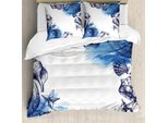 Abakuhaus Copripiumino Ocean, Sealife Sea Shells Sand, Antiacaro, Adatto A Chi Soffre Di Allergie, Con Federe, 200 Cm X 200 Cm - 80 X 80 Cm, Blu Navy E Bianco