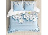 Abakuhaus Copripiumino Con Fiori, Cherry Blossom Astratto, Antiacaro, Adatto A Chi Soffre Di Allergie, Con Federe, 155 Cm X 220 Cm - 80 X 80 Cm, Azzurro E Bianco