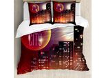 Abakuhaus Copripiumino Moderno, Skyline Urbano Notturno, Antiacaro, Adatto A Chi Soffre Di Allergie, Con Federe, 200 Cm X 200 Cm - 80 X 80 Cm, Multicolore