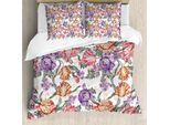 Abakuhaus Copripiumino Con Motivi Floreali, Fiori Retrò E Riccioli, Antiacaro E Anallergico, Con Federe, 155 Cm X 220 Cm - 80 X 80 Cm, Multicolore