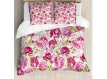 Abakuhaus Copripiumino Con Fiori, Peonie E Foglie, Antiacaro, Adatto A Chi Soffre Di Allergie, Con Federe, 155 Cm X 220 Cm - 80 X 80 Cm, Rosa, Bianco, Verde Oliva