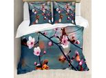 Abakuhaus Copripiumino Naturale, Fiori Blooming Sakura, Antiacaro, Adatto A Chi Soffre Di Allergie, Con Federe, 200 Cm X 200 Cm - 80 X 80 Cm, Rosa Pallido Arancione