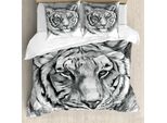 Abakuhaus Copripiumino Skizzenhaft, Grigio Lion Head, Antiacaro, Adatto A Chi Soffre Di Allergie, Con Federe, 200 Cm X 200 Cm - 80 X 80 Cm, Grigio Chiaro Bianco