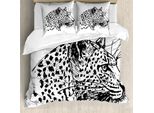 Abakuhaus Set Copripiumino Per Letti Matrimoniali, Africa Safari Wild Leben, Antiacaro, Adatto A Chi Soffre Di Allergie, Con Federe, Bianco Antracite Grigio