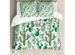 Abakuhaus Copripiumino Verde, Motivi Cactus Messicani, Antiacaro, Adatto A Chi Soffre Di Allergie, Con Federe, 200 Cm X 200 Cm - 80 X 80 Cm, Verde Lime Rosa Pallido