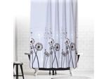 Tenda Da Doccia Tessile Dandelion 240X200 Cm Grigio Nero Bianco Fiori Tenda Incl. Anelli Per Tenda Doccia
