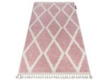 Tappeto Berber Troik A0010 Rosa / Bianco Frange Berbero Marocchino Shaggy Rosa 160X220 Cm