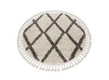 Tappeto Berber Troik Cerchio Crema Frange Berbero Marocchino Shaggy Beige Ruota 160 Cm