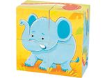 Goki 57434 Puzzle Cubo Animali Selvatici 8 X 8 X 4 Cm, 6 Disegni Diversi, 4 Cubi, Colorato