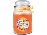 Candela Profumata In Barattolo Di Caramelle "Happy Birthday"", Fragranza: Melone ( Arancia ), 500G - Dura Fino A 110 Ore"
