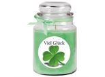 Candela Profumata In Un Barattolo Di Caramelle "Buona Fortuna"", Fragranza: Cocco (Verde), 500G - Brucia Fino A 110 Ore"