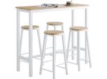 Sobuy OGT22-WN Tavolo Da Bar 5 Pezzi Con Sedie Tavolo Da Pranzo Tavolo Da Bar Tavolo Da Balcone Tavolo Da Cucina Tavolo Da Bistrot Con 4 Sgabelli Da Bar Set Di Mobili Da Giardino Bianco-Natura