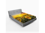 Abakuhaus Lenzuolo Con Angoli Mediterraneo, Campo Di Girasoli In Primavera, Tramonto, Habitat, Paesaggio, Natura, Campagna, 160 X 200 Cm, Verde Giallo