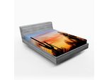Abakuhaus Lenzuolo Con Angoli Western, Sunny Silhouette Di Cactus Nel Deserto Immagine Far West Natura Fotografia Del Tramonto, 120 X 190 Cm, Arancione E Nero
