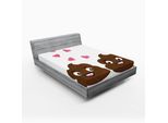 Abakuhaus Lenzuolo Con Angoli Poop Emoji, Simpatiche Icone Romantiche Con Cuori, 90 X 190 Cm, Cioccolato Rosa Pastello