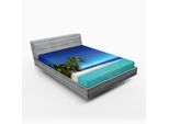 Abakuhaus Lenzuolo Con Angoli Ocean, Vista Costiera Isola Tropicale Costa Cielo Nuvole Giungla Paesaggio Naturale Sabbia, 180 X 200 Cm, Blu Reale Turchese