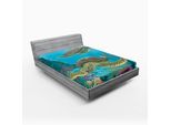 Abakuhaus Lenzuolo Con Angoli Con Animali Marini, Illustrazione Di Due Tartarughe Marine, Stampa Con Animali Selvatici Sott'acqua, 180 X 200 Cm, Multicolore