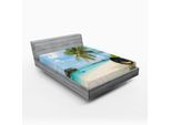 Abakuhaus Lenzuolo Con Angoli Ocean, Spiaggia Esotica Alle Maldive Con Acqua Cristallina E Palme Sulla Sabbia Tropicale, 135 X 190 Cm, Multicolore