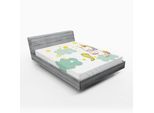 Abakuhaus Lenzuolo Con Angoli Unicorno, Sopra Le Nuvole Cattura Le Stelle Stampa Illustrazione In Stile Cartone Animato Per Bambini, 90 X 200 Cm, Verde Giallo