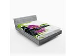Abakuhaus Spa Lenzuolo Con Angoli, Relax Asiatico Zen Massaggio Con Pietre Orchidea Viola Bambù, 180 X 200 Cm, Nero Viola