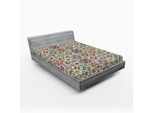 Abakuhaus Lenzuolo Con Angoli Marocchino, Motivo Azulejo Colorato Portoghese Decorativo Astratto Composizione Floreale Foglie, 90 X 190 Cm, Multicolore