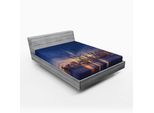 Abakuhaus Lenzuolo Con Angoli, Skyline Di New York Manhattan Dopo Il Tramonto - Metropoli - Panorama Urbano Nel Centro Della Città Usa, 180 X 200 Cm, Blu Navy