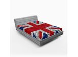 Abakuhaus Lenzuolo Con Angoli Union Jack, Design Ispirato Alle Piastrelle A Mosaico, Bandiera Britannica, Identità Nazionale, Cultura, 90 X 200 Cm, Blu Reale, Bianco, Rosso