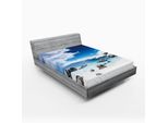 Abakuhaus Lenzuolo Con Angoli, Spiaggia Tranquilla Con Vista Sull'oceano, Rocce E Cielo Nuvoloso Stampa Digitale, 135 X 190 Cm, Bianco, Blu, Grigio