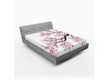 Abakuhaus Lenzuolo Con Angoli Giapponese, Ramo Di Un Albero Di Sakura In Fiore, Fiori Di Ciliegio, Tema Primaverile, Motivo Digitale, 160 X 200 Cm, Rosa Marrone Scuro