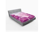 Abakuhaus Lenzuolo Con Angoli, Fiori Di Orchidea Esotici Che Sbocciano Su Uno Sfondo Astratto, Stelle Circolari, 90 X 190 Cm, Viola, Rosa Pallido, Blu