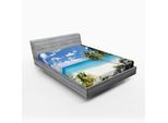 Abakuhaus Lenzuolo Con Angoli Estivo, Bottom Bay Barbados Beach Palme Tropicali Ocean Holiday Paradise Coast Charm Immagine, 180 X 200 Cm, Multicolore
