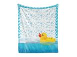 Abakuhaus Coperta Morbida In Flanella E Pile Con Motivo A Papere Gialle, Messaggio Positivo Con Lettere Color Arcobaleno Su Linee A Zig Zag Chevron, 175 X 230 Cm, Blu Cielo, Giallo E Bianco