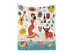 Abakuhaus Spagna Morbida Coperta In Pile Di Flanella, Elementi Nazionali Design Toro-Chitarra E Ballerina Fenicottero Cartoon Altri Criteri Composizione, 175 X 230 Cm, Multicolore