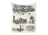 Abakuhaus Eastern City Morbida Coperta In Pile Di Flanella, Illustrazioni Disegnate A Matita Con Calligrafia Israeliana Sketchy, 175 X 230 Cm, Avorio Grigio Antracite