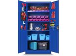 Armadio Per Attrezzi TC01A Armadio Per Officina In Lamiera Con Ripiani Armadio Per Garage Parete Forata 4 Ripiani Porta A Battente Lamiera D'acciaio 185 Cm X 92 Cm X 50 Cm, Colore: Blu