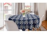 Abakuhaus Tovaglia Rotonda Con Motivo Botanico Classico, Tovaglia Circolare Per Sala Da Pranzo E Cucina, 150 Cm, Blu Notte E Guscio D'uovo