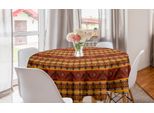 Abakuhaus Tovaglia Rotonda Tribale, Motivi Indigeni, Tovaglia Circolare Per Sala Da Pranzo, Decorazione Cucina, 150 Cm, Cannella, Calendula, Grigio