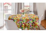 Abakuhaus Tovaglia Rotonda Con Motivi Vegetali, Sorrisi Kawaii E Cibi, Tovaglia Circolare Per Decorare La Sala Da Pranzo E La Cucina, 150 Cm, Multicolore