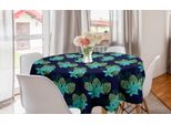 Abakuhaus Tovaglia Rotonda Tropicale, Fiori E Foglie In Fiore, Tovaglia Circolare Per Sala Da Pranzo, Decorazione Cucina, 150 Cm, Indaco E Multicolore