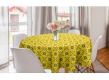 Abakuhaus Tovaglia Rotonda Astratta, Colori Geometrici Estivi, Tovaglia Circolare Per Sala Da Pranzo, Decorazione Cucina, 150 Cm, Giallo E Multicolore