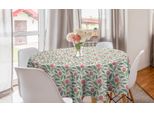 Abakuhaus Tovaglia Rotonda Con Motivi Floreali, Fiori E Foglie A Strisce, Tovaglia Circolare Per Sala Da Pranzo, Decorazione Per Cucina, 150 Cm, Rubino E Verde Reseda