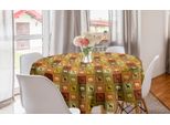 Abakuhaus Tovaglia Rotonda Vintage, Motivo Animali, Tovaglia Circolare Per Sala Da Pranzo, Decorazione Cucina, 150 Cm, Marrone E Nero