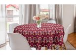 Abakuhaus Tovaglia Rotonda Retrò, Motivo Astratto Vendemmia, Tovaglia Circolare Per Sala Da Pranzo, Decorazione Cucina, 150 Cm, Corallo Multicolore