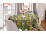 Abakuhaus Tovaglia Rotonda Con Fiori, Look Retrò Con Fiori Primaverili, Tovaglia Circolare Per Decorare La Sala Da Pranzo E La Cucina, 150 Cm, Tortora E Arancione Pallido
