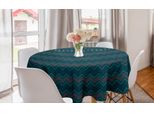 Abakuhaus Tovaglia Rotonda Astratta, Zigzag E Pois, Tovaglia Circolare Per Sala Da Pranzo, Decorazione Cucina, 150 Cm, Blu Petrolio Mare
