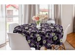 Abakuhaus Tovaglia Rotonda Con Motivi Floreali, Bianco Con Foglie Di Rose Selvatiche, Tovaglia Circolare Per Sala Da Pranzo E Cucina, 150 Cm, Color Crema Melanzana Chiaro