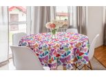 Abakuhaus Tovaglia Rotonda Colorata, Arte Animale Primaverile Colorata, Tovaglia Circolare Per Decorazione Sala Da Pranzo Cucina, 150 Cm, Bianco E Multicolore