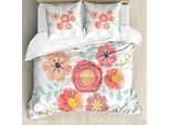 Abakuhaus Set Copripiumino Per Letti Singoli, Fiori Pastello In Stile Folcloristico, Antiacaro, Adatto A Chi Soffre Di Allergie, Con Federa, 155 Cm X 220 Cm - 80 X 80 Cm, Multicolore